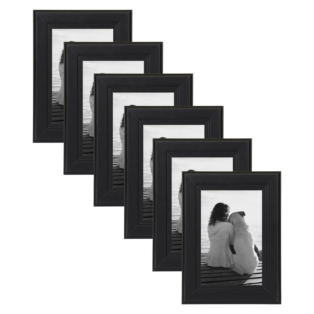 DesignOvation Kieva Solid Wood Picture Frame, Black 4x6, Pack of 6