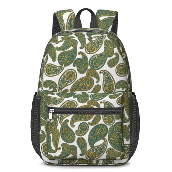 Paisley and Damask White Pattern 17" Waterproof Oxford School Backpacks for Teens, S-Shape Padded Straps, for School, Travel, Hiking, Camping
