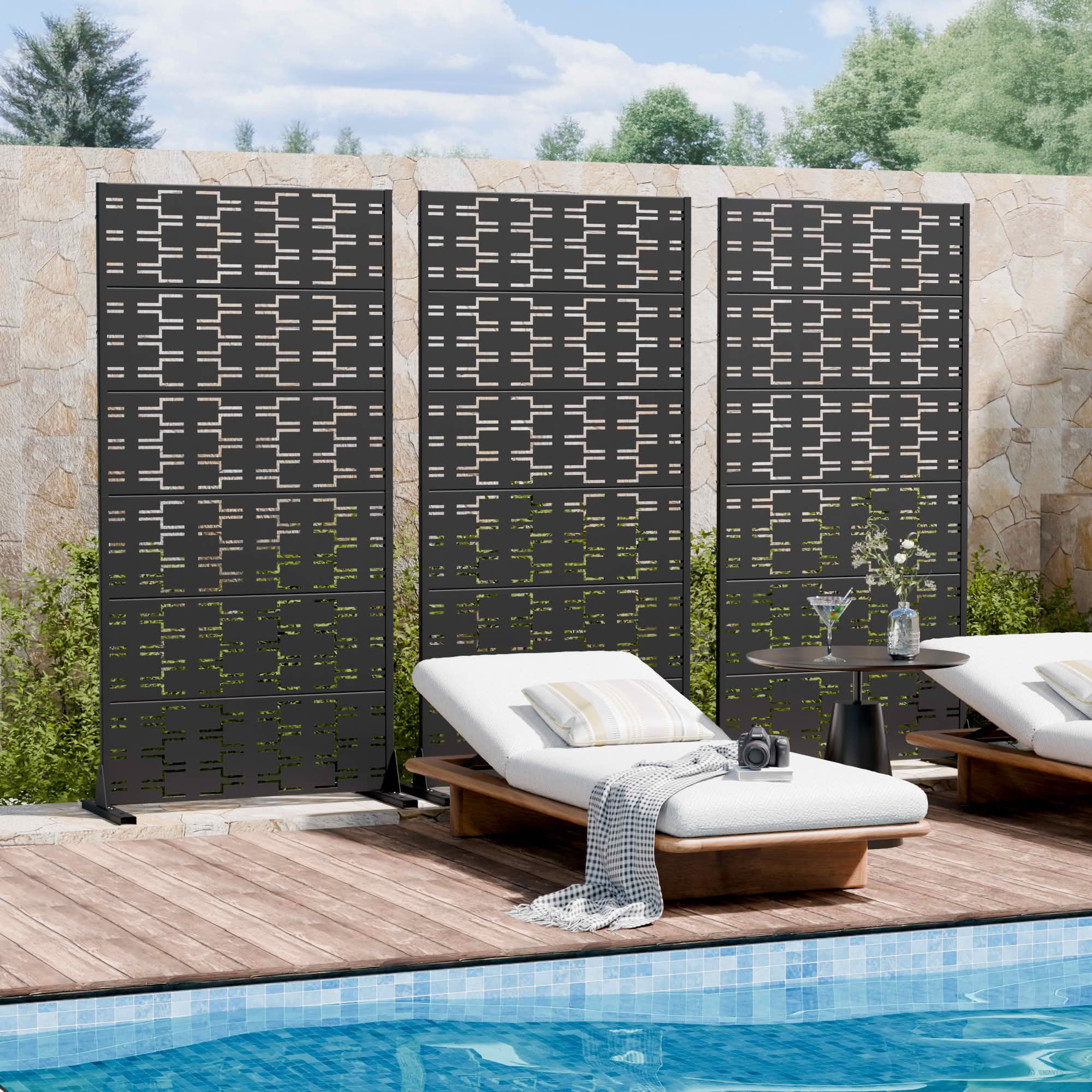 MAYEERTY 72x35 Black Double-sided Outdoor Natural Privacy Panel Screen, 6 Piece Set Natural Folding Divider for Backyard and Garden