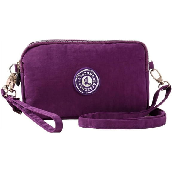 KXF Cell Phone Purse 3 Layers Zipper Handbag Nylon Crossbody Shoulder Bags Phone Pouch Case Wrist Bag (Purple)