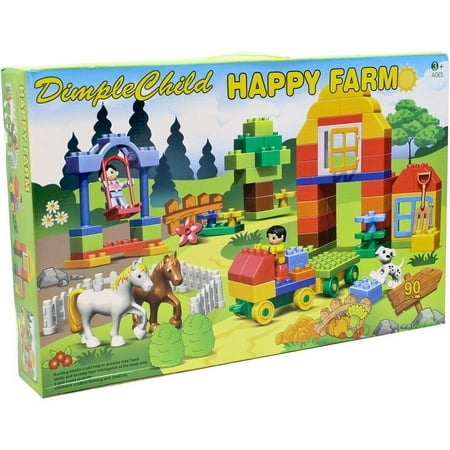 Dimple 90 Piece Farm Themed Interconnecting Building Bricks Set with Horses, Figurines, Tractors, a Dog and other Assorted Shapes and Pieces by Dimple