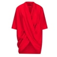 thumbnail image 3 of breaise Women's Wrap V Neck Ruched Tops Short Sleeve Split Hem Blouse Shirt Tunic Top Red,S, 3 of 6