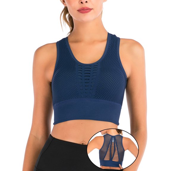 FANNYC 1-2 Pack Seamless Sports Bra For Women High Impact Mesh Openwork Sports Bra Racerback Yoga Bra Workout Activewear Crop Top Longline Padded Full Coverage Bra Black /Blue/ Pink /Green