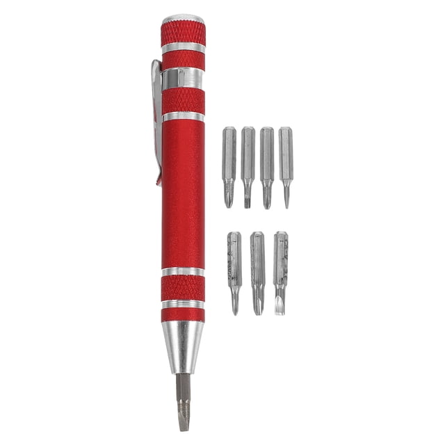 GOOHOCHY Juego de destornilladores multifunción 8 en 1 de aleación de aluminio, destornillador de bolsillo, bolígrafo, herramienta portátil y ligera para computadora y gafas.