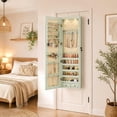 thumbnail image 5 of Costway Mirrored Wall & Door Mounted Jewelry Cabinet Storage Organizer with Lights&Drawer Green, 5 of 11
