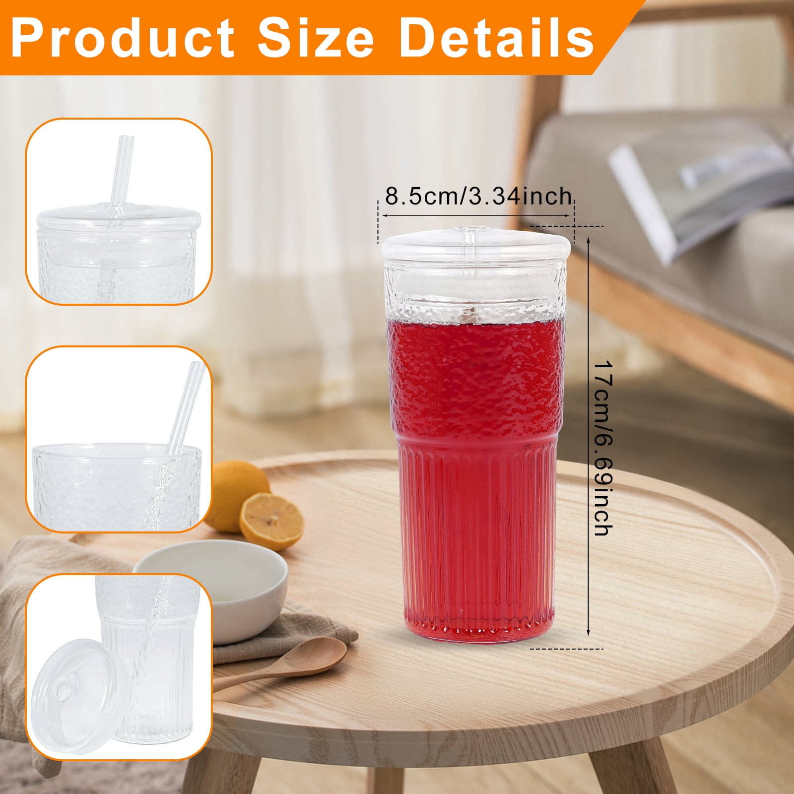 Bandesun Glass Cups With Lids and Glass Straws，22 OZ High Borosilicate  Glass Tumbler Iced Coffee Water Smoothie