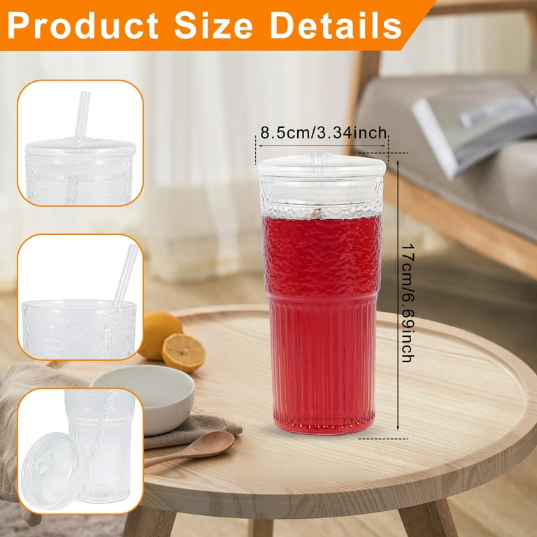 umieo Glass Coffee Cups with Lids and Straw, 14oz Iced Coffee Cup with  Colorful Glass Tumbler, Cute …See more umieo Glass Coffee Cups with Lids  and