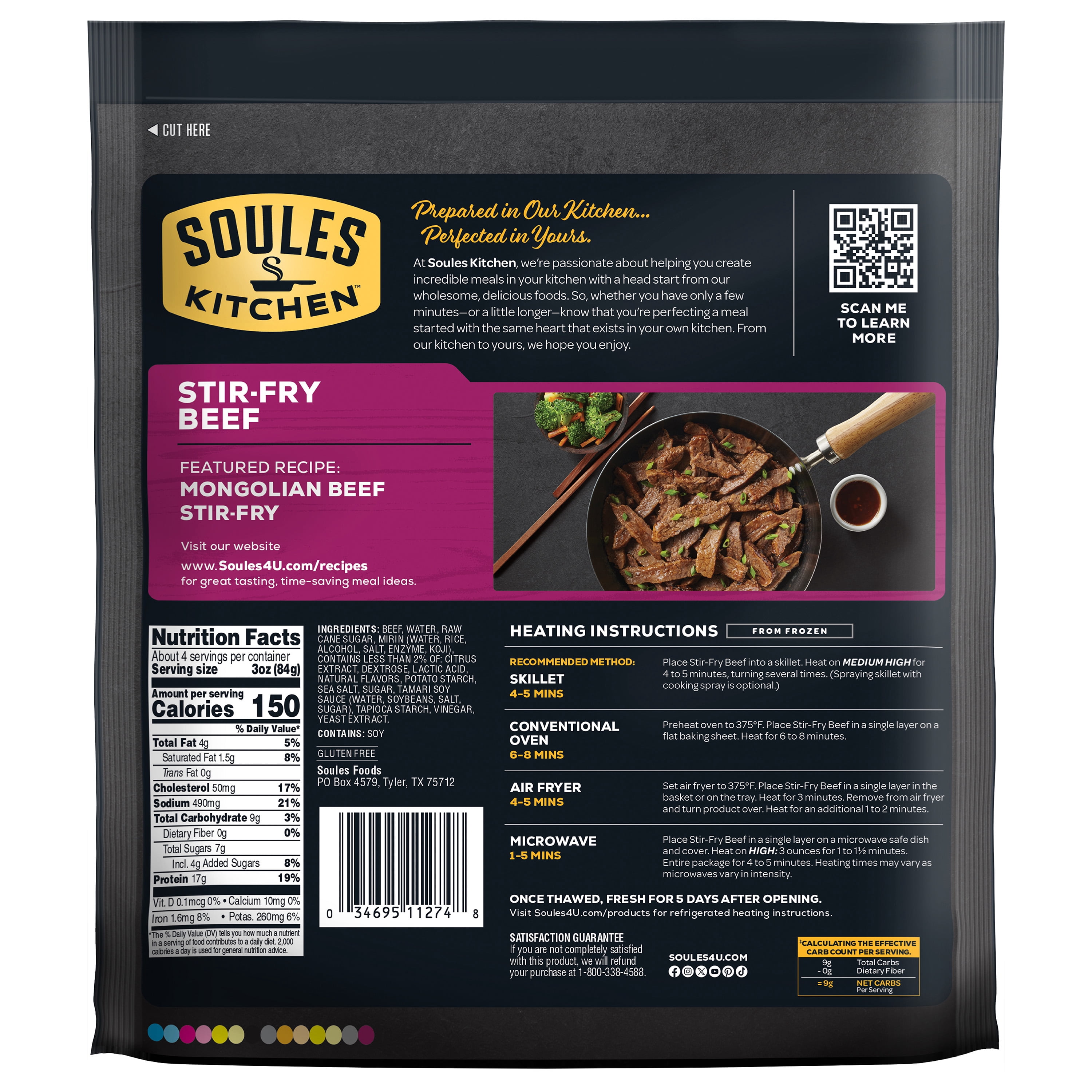 Soules Kitchen, Gluten-Free, No Hormones, Artfully Seasoned, Thinly Sliced Beef Strips with Stir Fry Sauce 12oz, Frozen