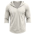 thumbnail image 7 of Men's Breathable 3/4 Sleeve Hoodie Shirts V Neck Drawstring Casual Daily Lightweight Athletic Hooded Tops Light Gray 2XL, 7 of 7
