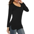 thumbnail image 2 of Fancyglim Womens Scoop Neck Long Sleeve Shirts Fitted Tops(Black S), 2 of 6