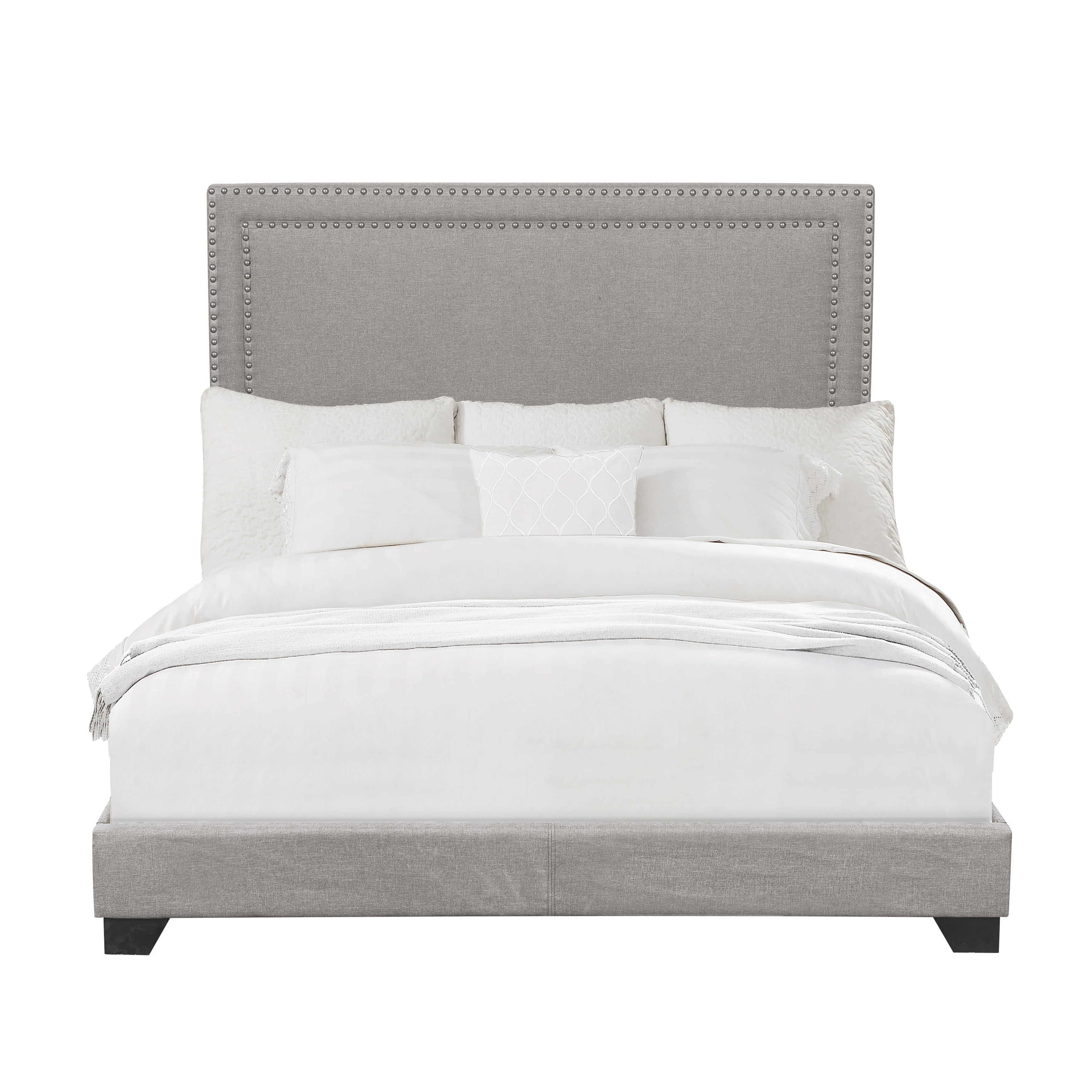 Home Meridian Upholstered Queen Bed With Nail Head Trim In Gray Walmart Com Walmart Com