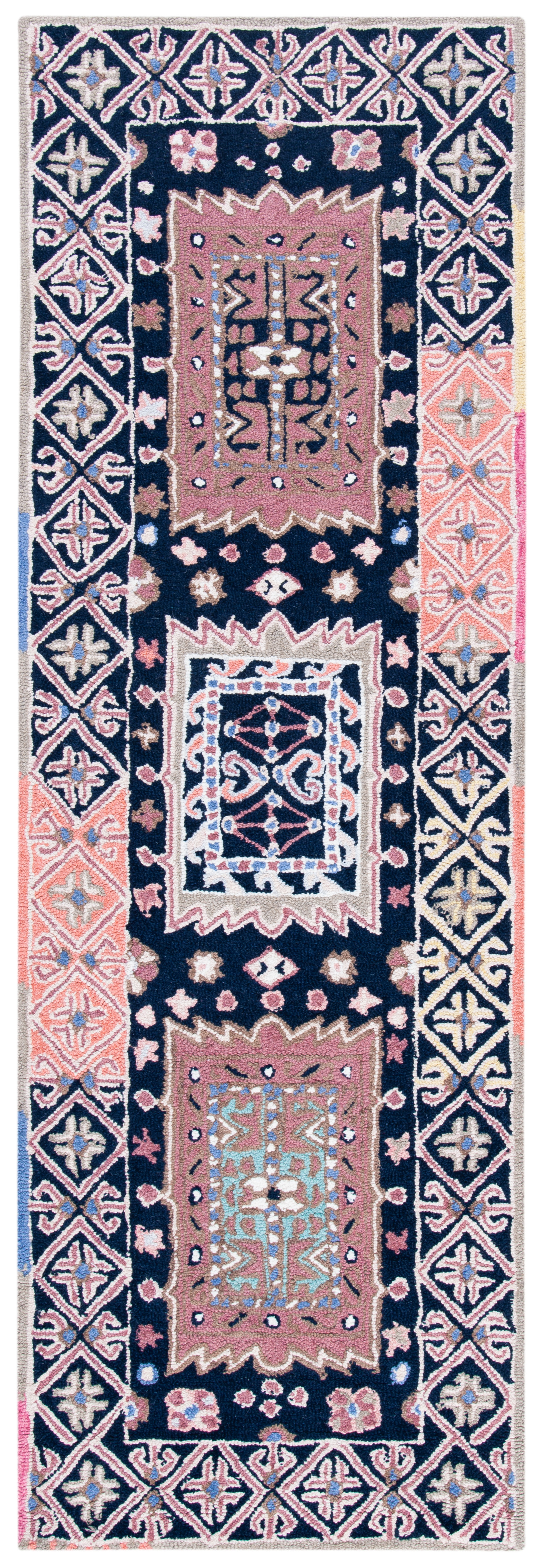 SAFAVIEH Bellagio Petar Geometric Wool Runner Rug, Black/Navy, 2'3" x 7'
