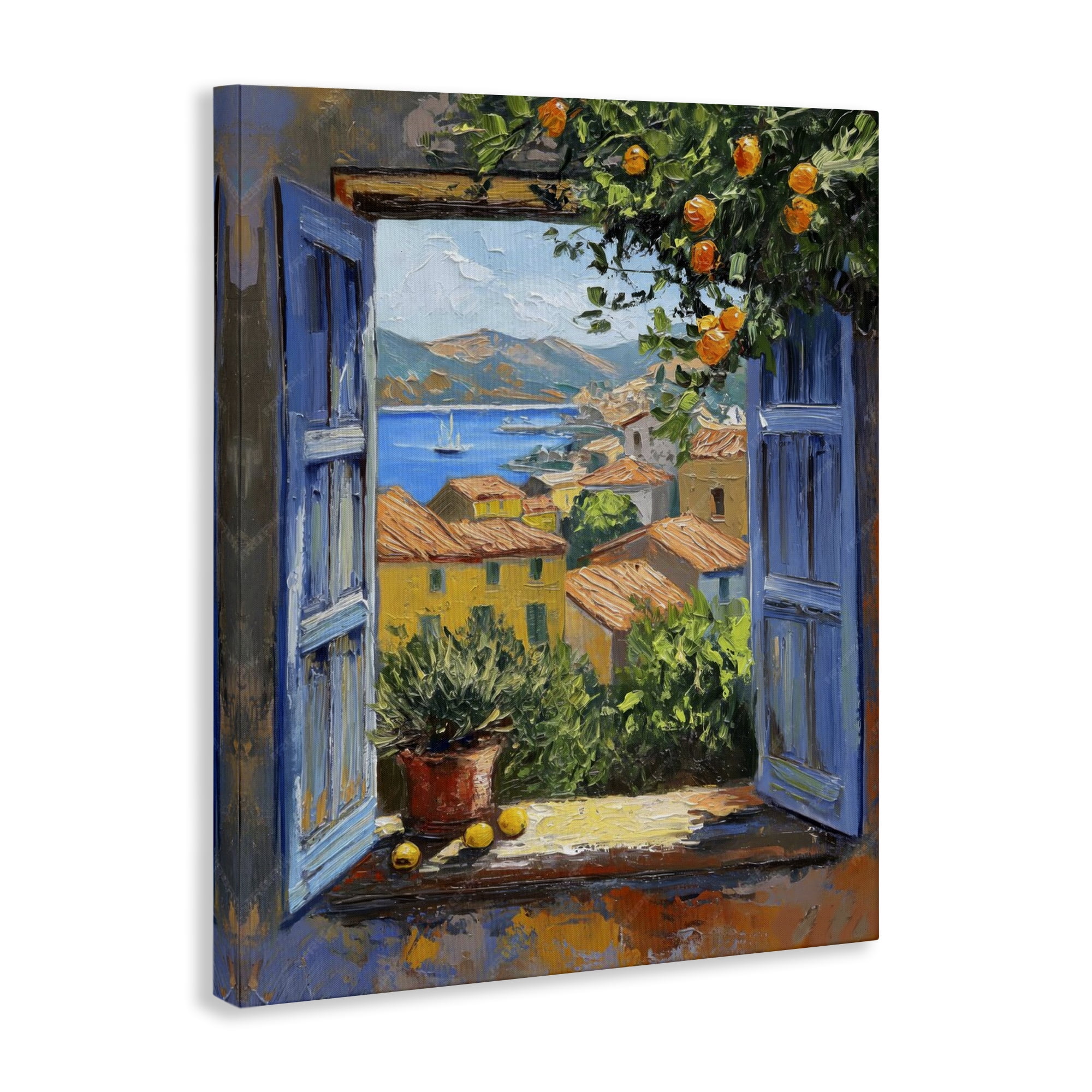 Stupell Industries Mediterranean Window View Scenic & Cityscapes Painting Wrapped Canvas Art Print Wall Art, 30 x 40