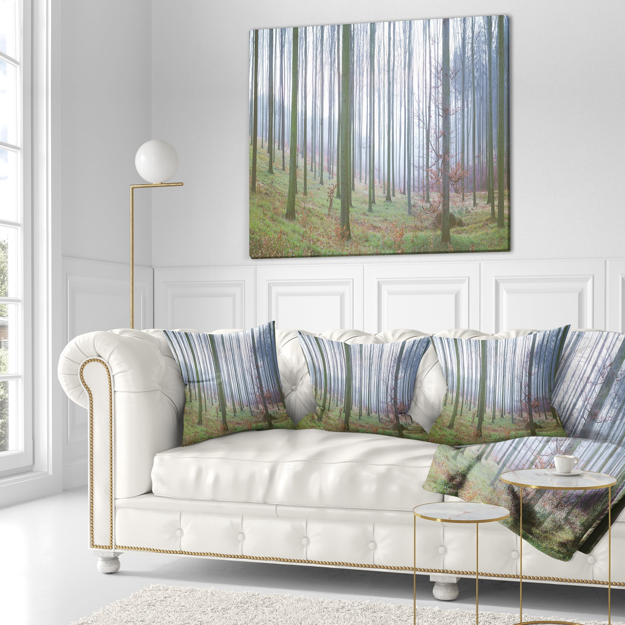 Designart Autumn Tree Trunks Panorama - Oversized Forest Throw Pillow - 18x18