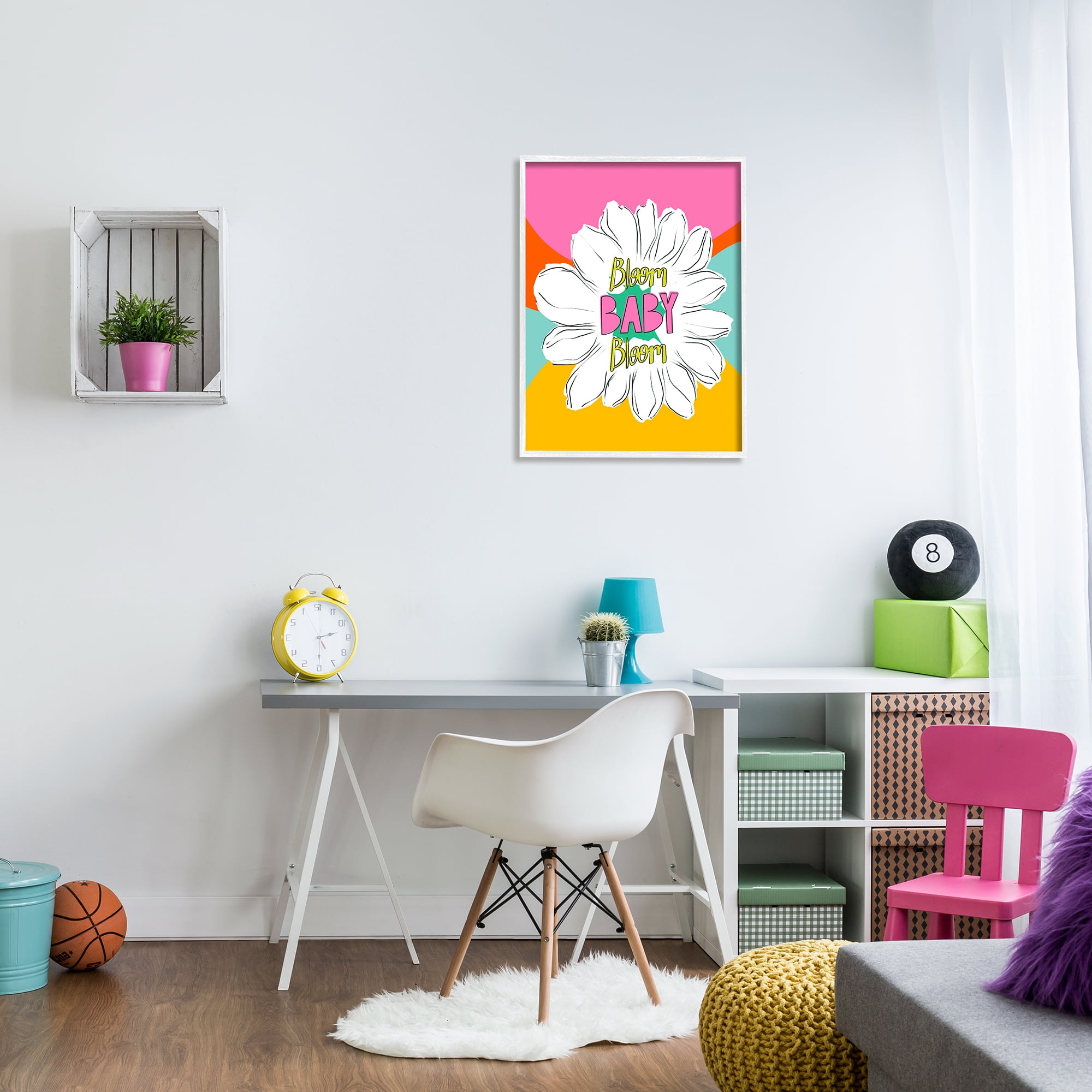 Stupell Industries Bloom Bright Flower Phrase Inspirational Painting White Framed Art Print Wall Art, 24 x 30