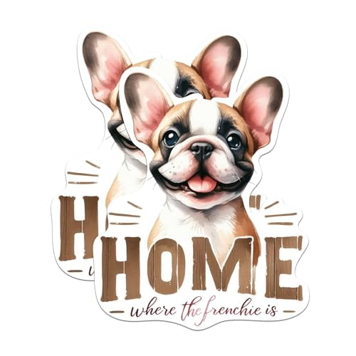 (2 Pack) Home Where The Frenchie is Stickers - French Bulldog Dog Breed Stickers - 5 Inches On Longest Side - Premium Vinyl Decal - Sticks to Any Smooth Flat Surface - Made in USA - BMCS2017