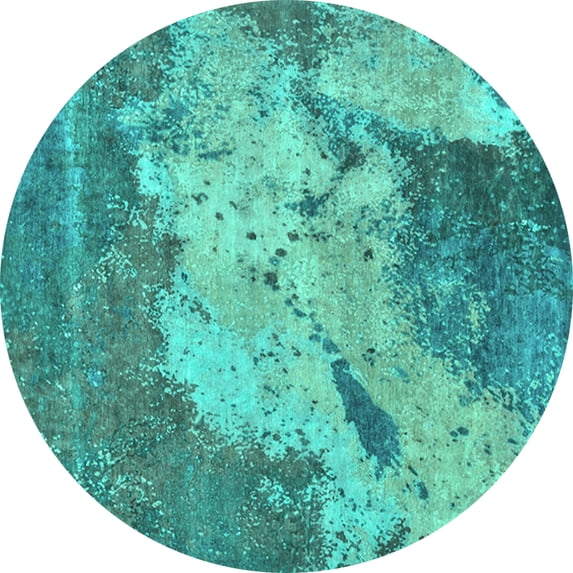 Ahgly Company Machine Washable Indoor Round Oriental Turquoise Blue Industrial Area Rugs, 4' Round
