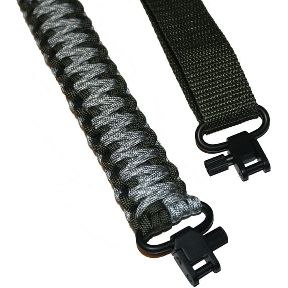 Estobi Outfitters Gun Sling for Rifle Shotgun or Crossbow - Extra Strong 550 Paracord - 2 Point Adjustable Strap with Metal Swivels, Army Green Camo