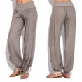 thumbnail image 2 of Tiqkatyck Women's Pants Fashion Women Solid Buttons Cotton and Linen Casual Loose Trouser Wide Leg Pants Woman, Pantalones Para Mujer, High Waisted Pants for Women Coffee, 2 of 8