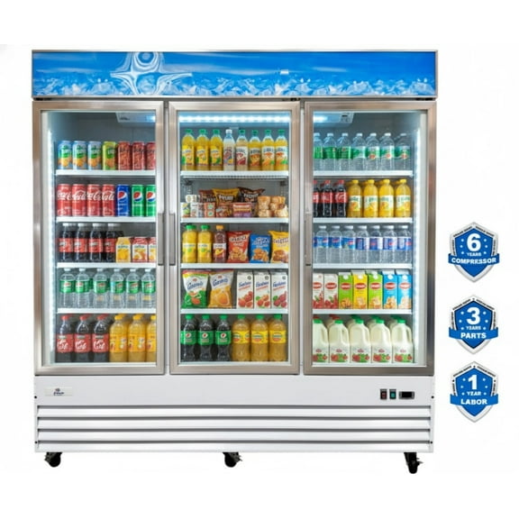 Cooler Depot 53 Cu. Ft. 78.3 Inches 3 Glass Door Commercial Beverage Display Refrigerator