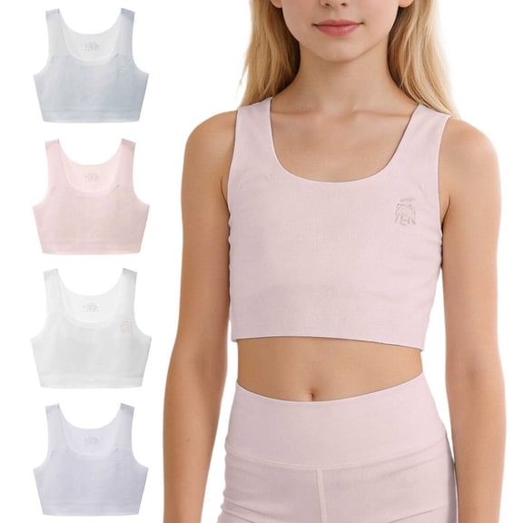 LRen Kids Bras for Girls 8-9 Soft Comfortable Training Bras Girls Seamless Wireless Bralette Solid Color Bralette with Built-In Pads Cami Style Girls Underwear