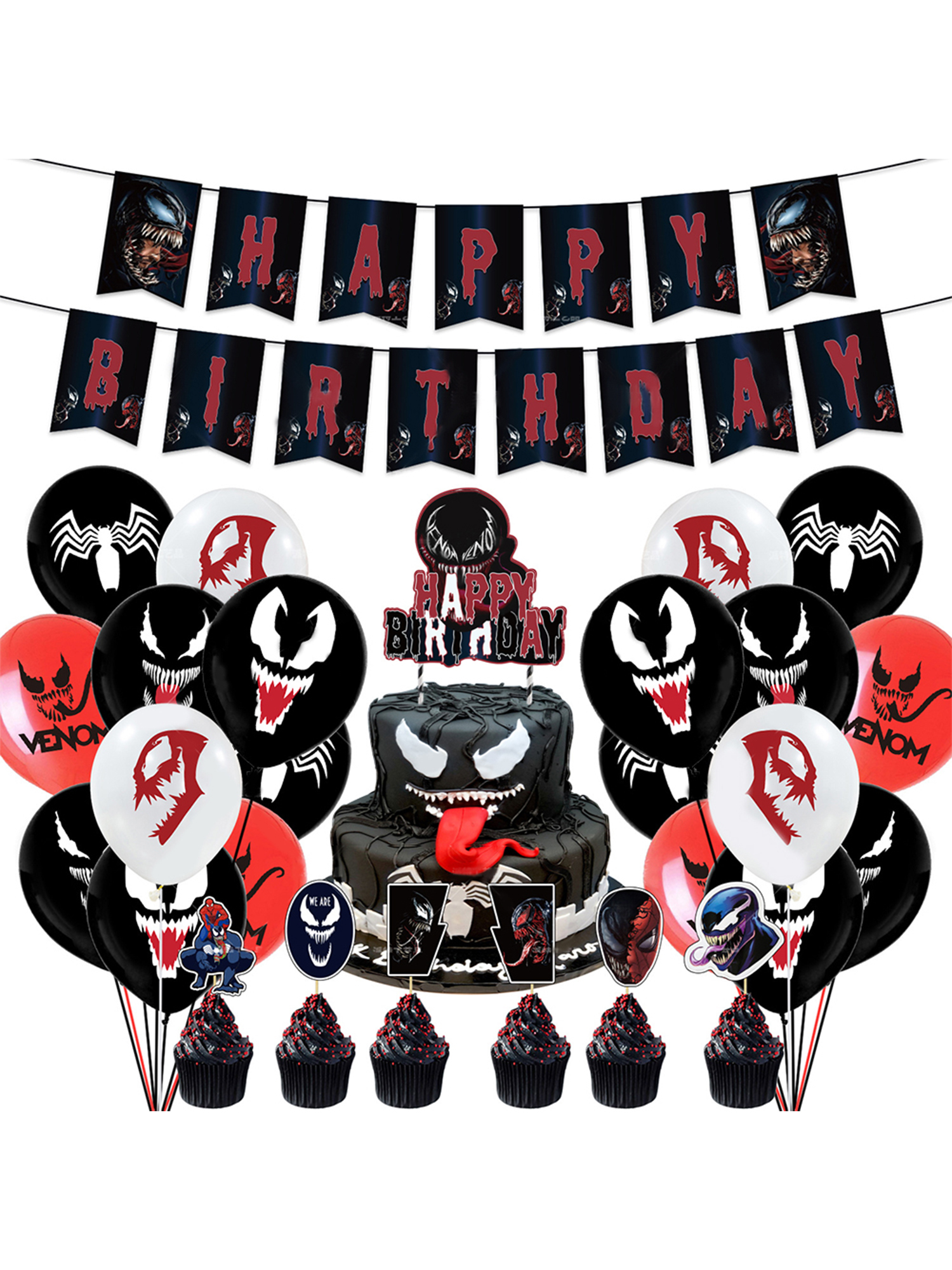 12/" Venom Birthday Party Balloon Supplies Decoration Cupcake Toppers Cake Banner