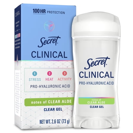 Secret Clinical Strength Pro-Hyaluronic Acid Antiperspirant & Deodorant for Women, Clear Gel, Clear Aloe, 2.6oz