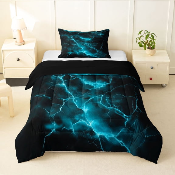 Homewish Glowing Lightning Twin Comforter Sets,Contemporary Aesthetic Bedding Set,Black Reversible,2pcs,1 Comforter and 1 Pillowcase