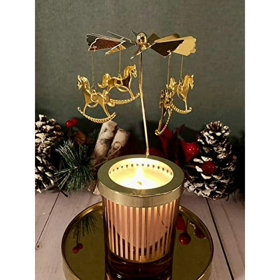 Carousel Spinning Candle Holder Decorations, Christmas Scent Soy Candle