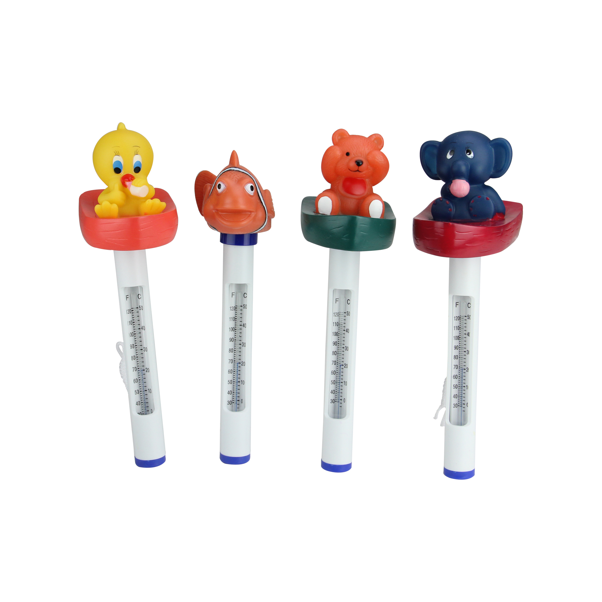 Set of 4 Floating Animal Swimming Pool Thermometers with Cords