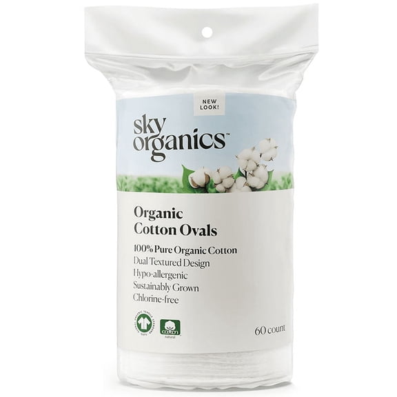 Sky Organics 100% Organic Cotton Ovals, Makeup Remover Pads, 60 Count