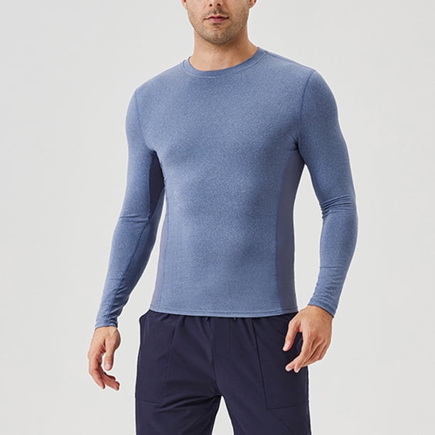 pstuiky camisetas de manga larga para hombre, Camisa deportiva de manga larga con cuello redondo, ligera, transpirable y de color liso con cremallera para hombre tops de invierno para hombre s