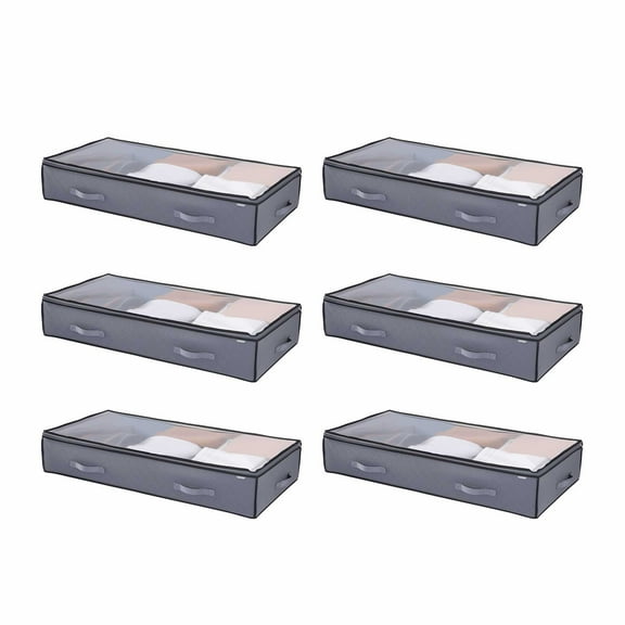 VEVOR Under Bed Storage with Clear Lids, 39.2 x 19.7 x 7.1 Inch, 90L Large Underbed Clothes Storage Containers, Low Profile Under Bed Drawer Shoe Organizer Bins Box for Blanket Shoe Bedroom, 6 Pack
