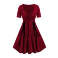thumbnail image 1 of Red V Neck Lace for Women Summer Fall Short Sleeve Color Block Holiday Halloween Medieval Goth Pleated A Line Tie Knot Renaissance Basic Steampunk Dress Women 2025 XXL, 1 of 1