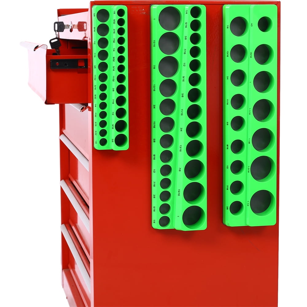 3 Piece Magnetic Socket Organizer Set, 1/2", 1/4" and 3/8" Socket Holder Kit, Attaches to Steel Box / Tool