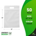 thumbnail image 2 of Die Cut Zipper Bags, 13 x 15 Inch + 3-Inch Lip. Pack of 50 Clear Polyethylene Reclosable Zip Bags for Clothes, 3.0 Mil Thick. Reclosable Plastic Baggies. Resealable Pouch with Lock, 2 of 6