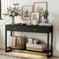 thumbnail image 2 of Modern Black Console Table with Smart Foot-Sensor Light, 2 Drawers and Open Shelf, Narrow Entryway Sofa Table with Gold Handles Living Room, 2 of 8