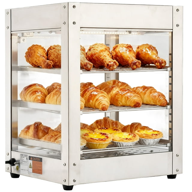 VEVOR 3-Tier Commercial Food Warmer Display, 800W Food Display Warmer with LED Light, Adjustable Shelf and Stainless Steel Frame, 86℉~185℉ Air Heating, 34L
