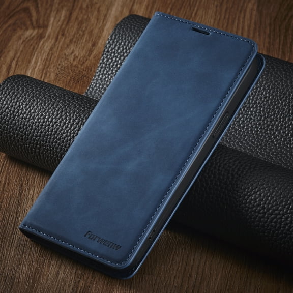 Dteck Case for iPhone 15 Pro Max,Magnetic Leather Built-in Card/Cash Pocket Case Shockporof TPU Kickstand Full Body Protective Cover,Blue