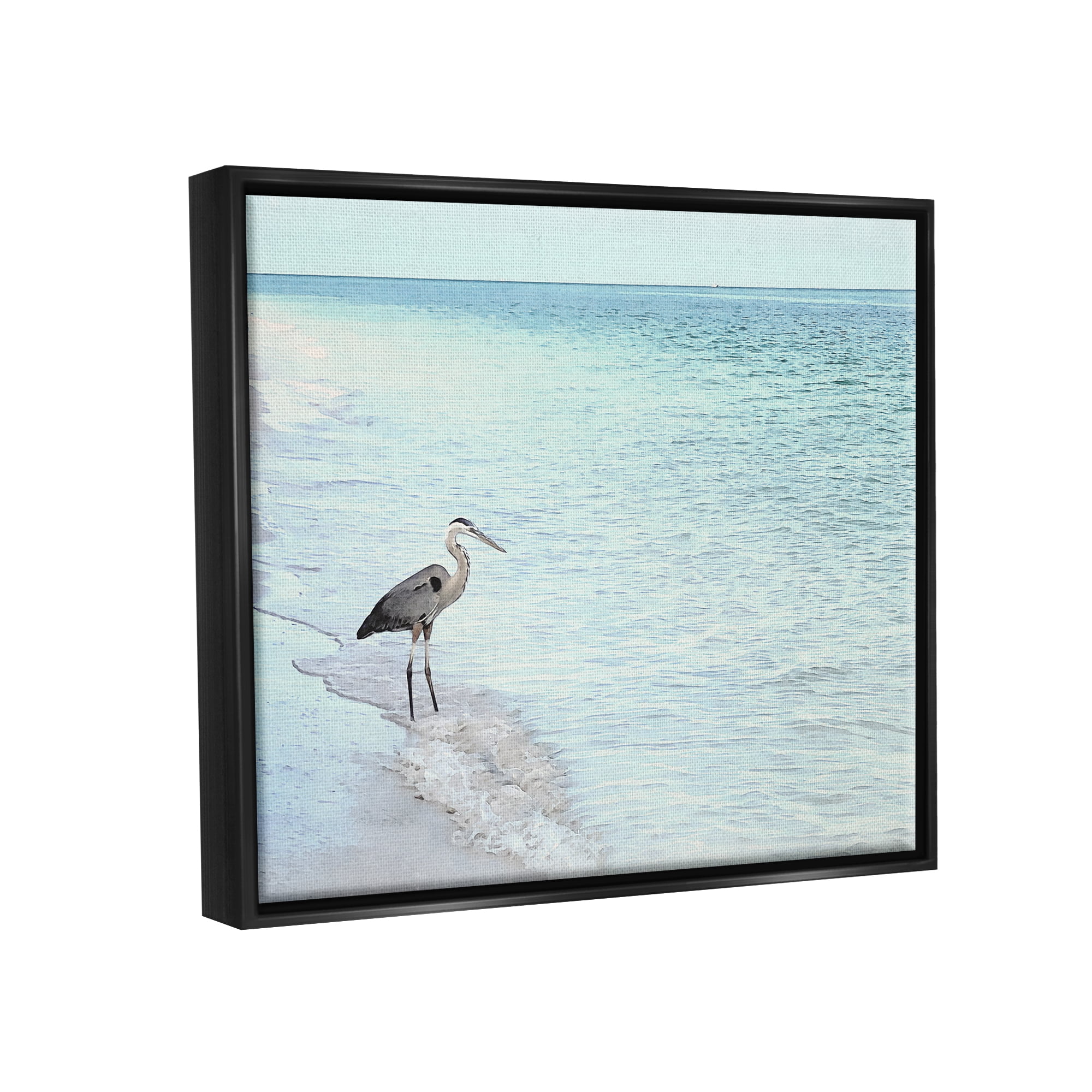 Stupell Industries Heron on Coastline Landscape Photography Black Floater Framed Canvas Art Print Wall Art, 31 x 25