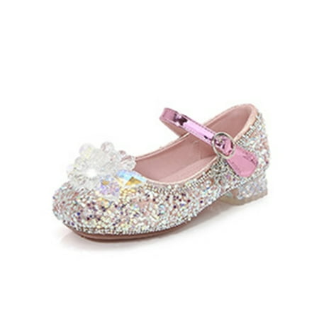 

Ritualay Children Mary Jane Sandals Ankle Strap Dress Shoes Comfort Flats Non-slip Casual Princess Shoe Performance School Glitter Pink 2Y