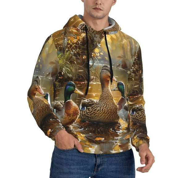 Men's Hoodie Pullover Casual Hooded Sweatshirt 3D, Mallards Duck Cute Hunting Art