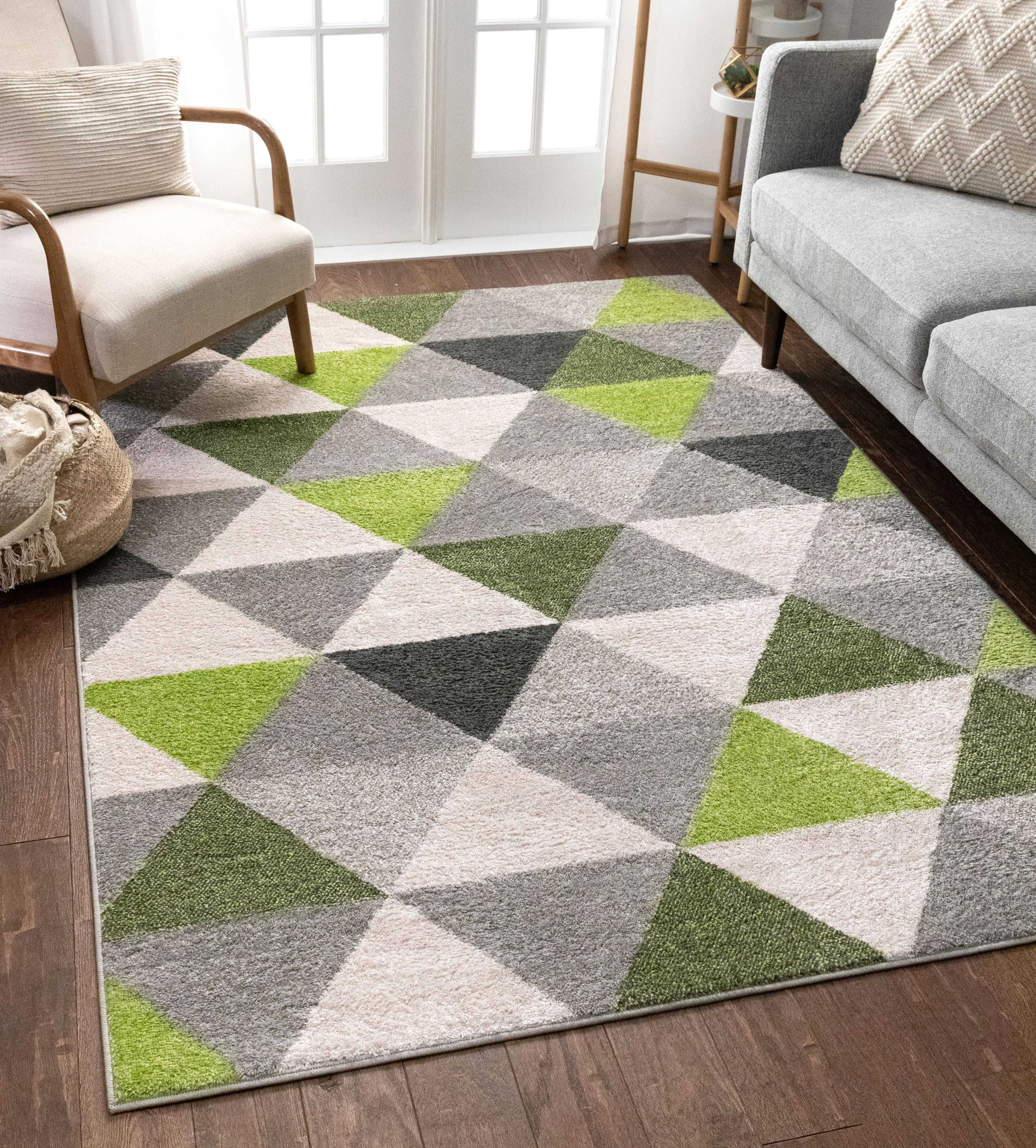 Well Woven Isometry Green & Grey Modern Geometric Triangle Pattern Area