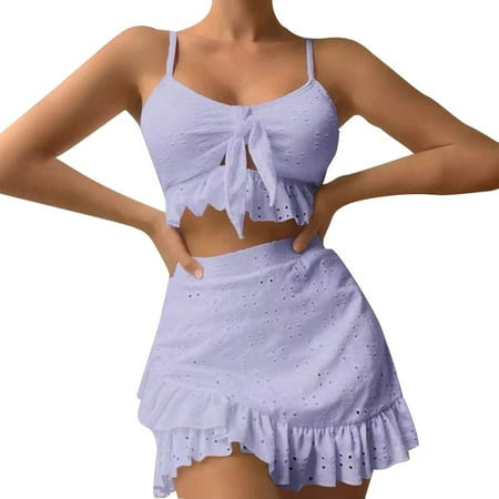 Blphud Swim Suits for Women Full Coverage Bikini Bottom Ladies Summer Split Swimsuit Skirt Fashion Three Piece Foreign Trade Swimsuit Hot String Bikini Swimwear Purple XL