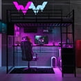 thumbnail image 3 of Harper & Bright Designs Full Size Gaming Loft Bed with Desk and LED Lights, Metal Loft Bedframe with 4 Storage Shelves for Adults, Black, 3 of 13