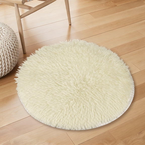 Uxcell Round Rugs for Bedroom, 2 ft Circle Area Rug, Soft Small Non Slip Round Fluffy Carpet for Living Room, Beige