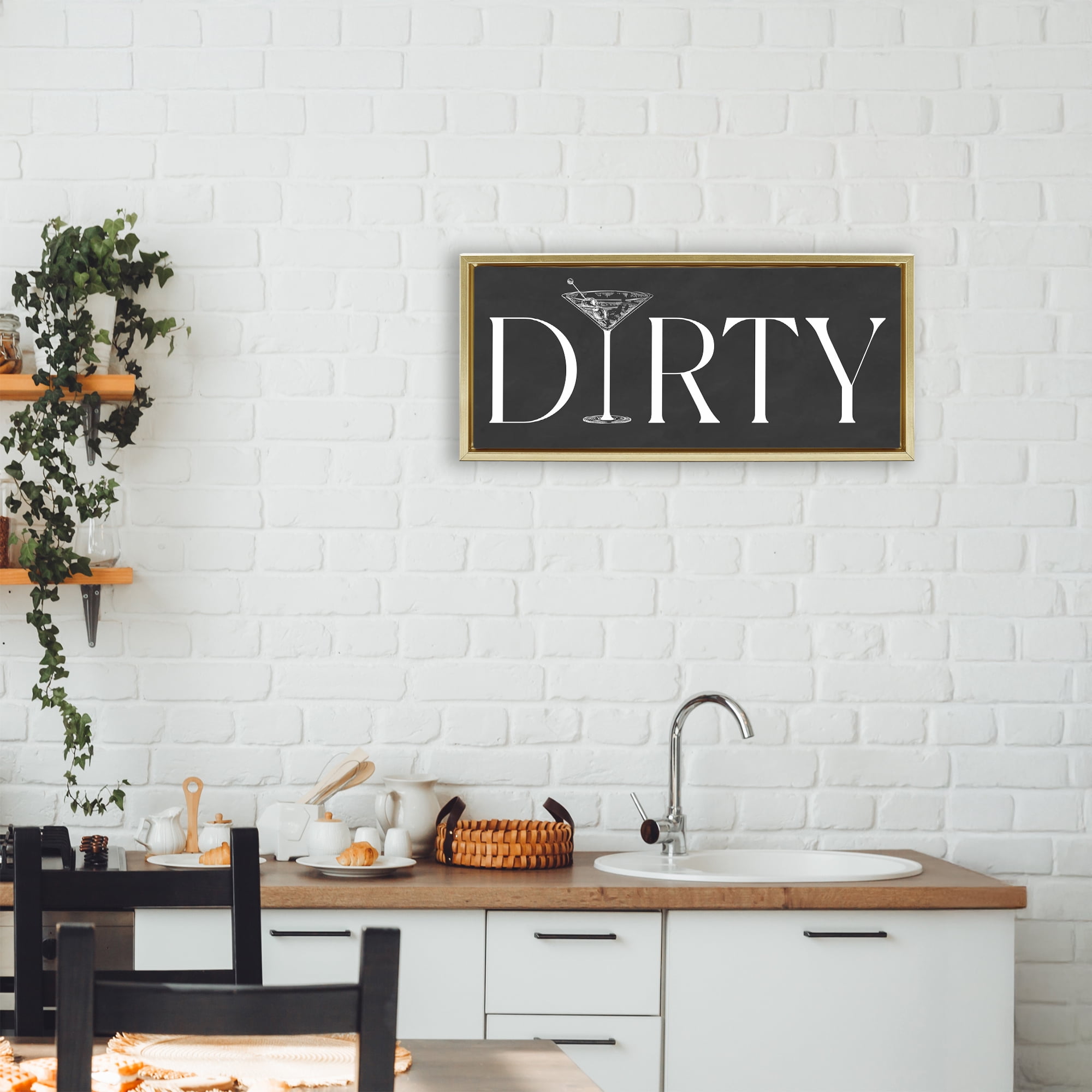 Stupell Industries Dirty Martini with Chalkboard Lettering Gold Framed Floater Canvas Wall Art, design by Lettered and Lined
