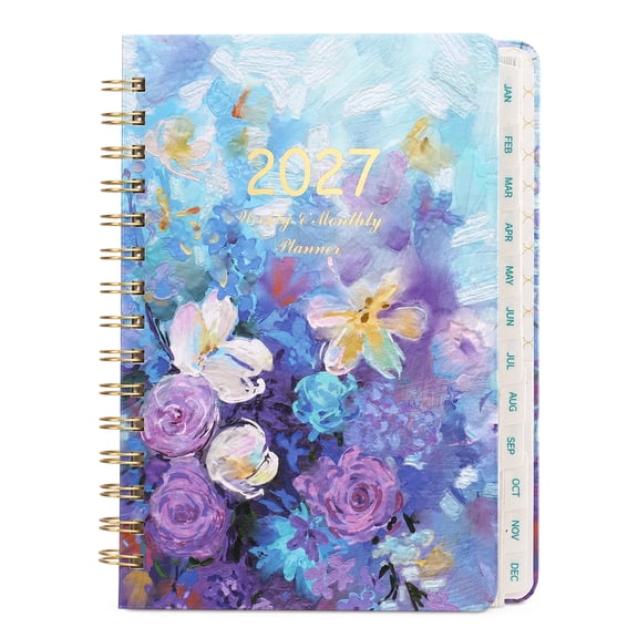 sixwipe 2027 Academic Yearly Planner Calendar, 6.5x8.5 Inch Wirebound Rose Flower with Laminated Tabs, Academic Year, Day Designer