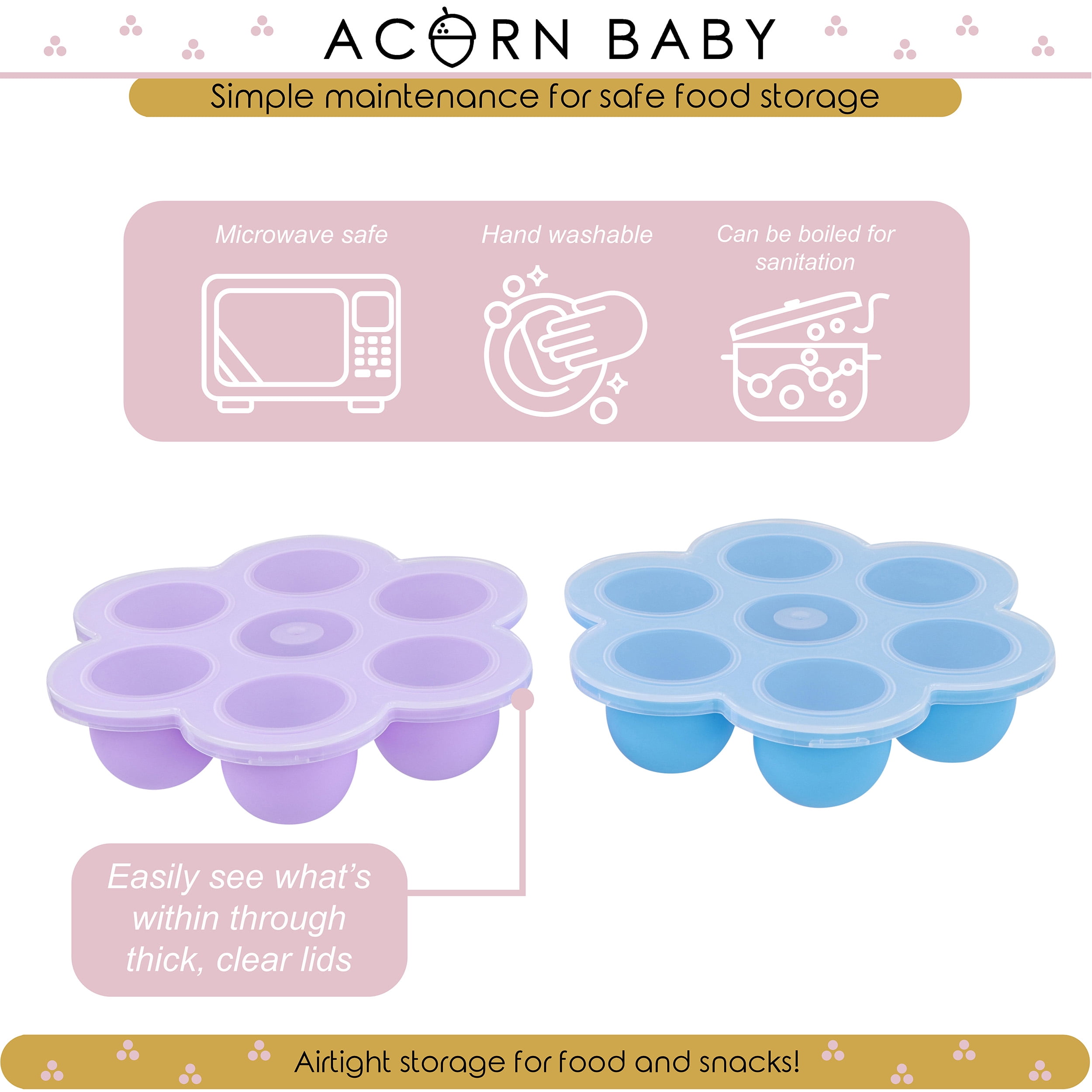 Acorn Baby Food Container with Thick Lid 2pk Green and Clear Meal Prep Container