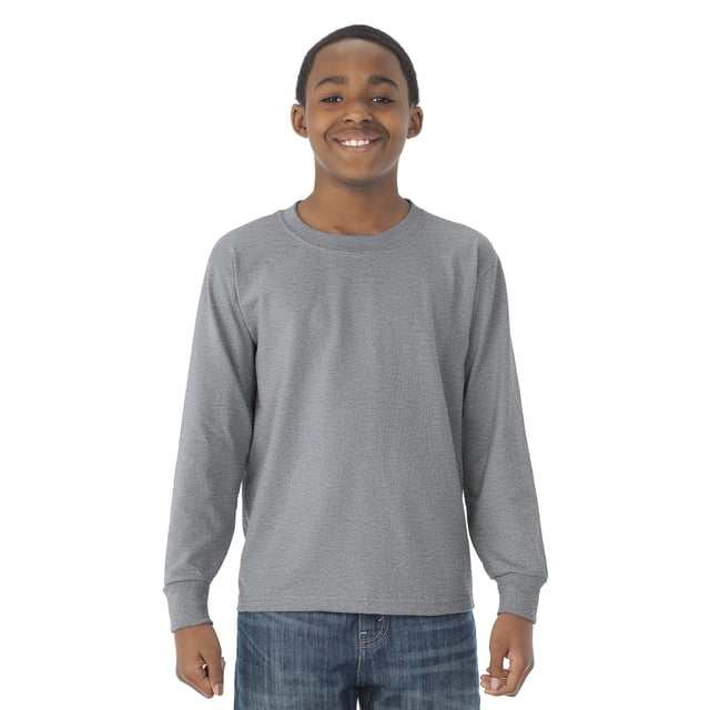 Jerzees Youth DRI-POWER Active Long Sleeve Crew T-Shirt, M, Athletic Heather